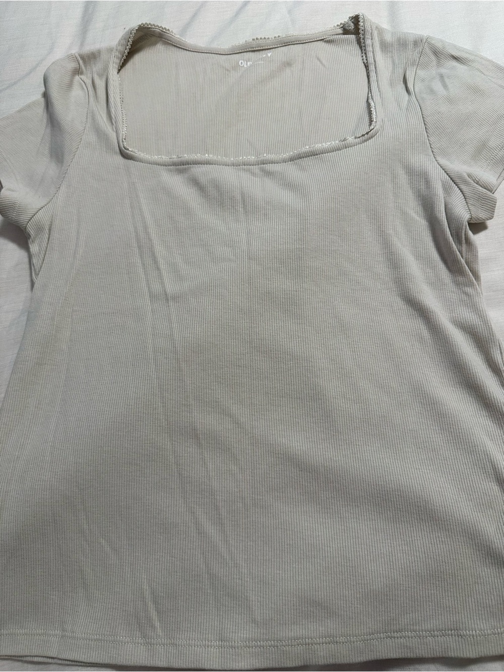 Old Navy Square Neck Ribbed Short Sleeve Tee - Cream